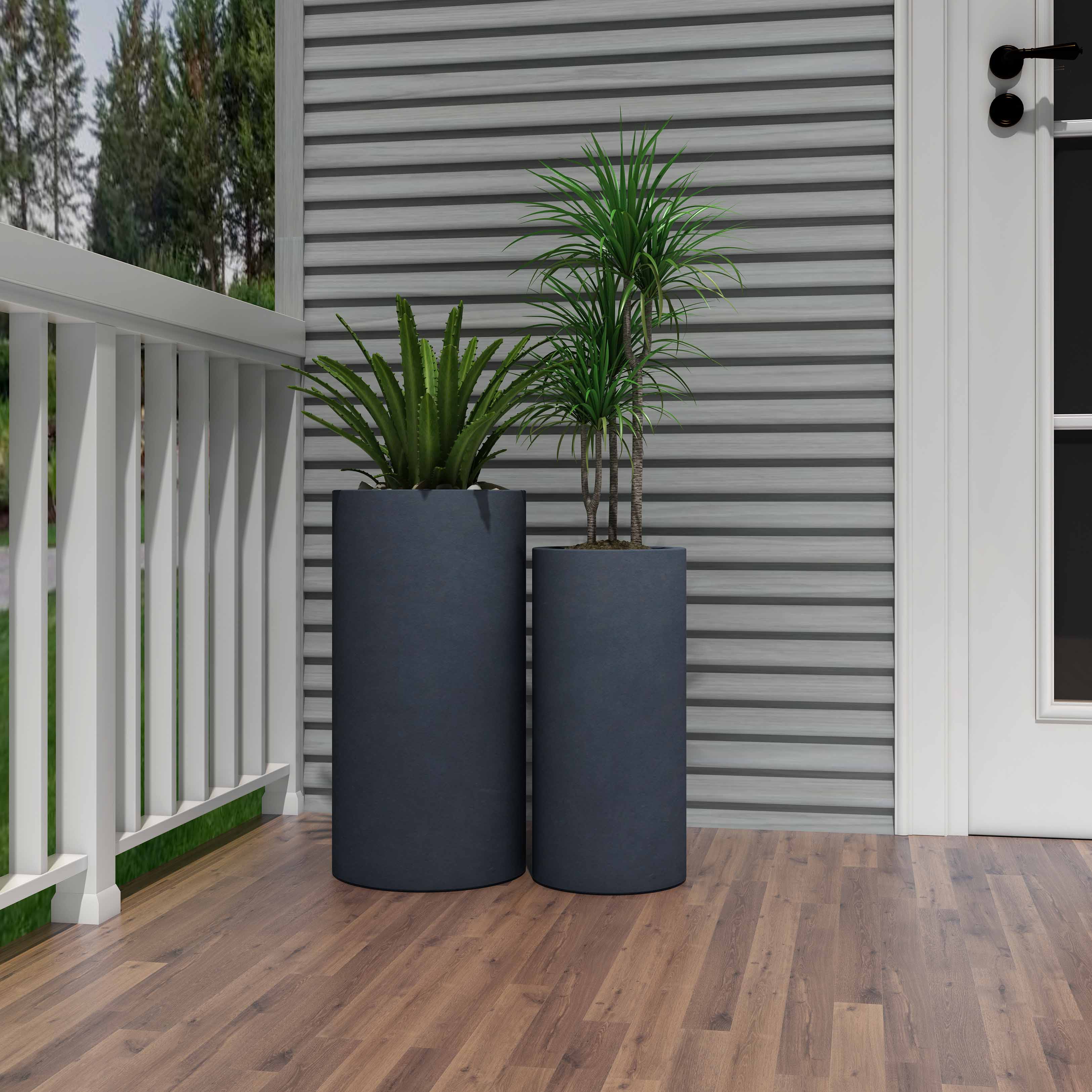 tall cylinder fiberglass/concrete planter set